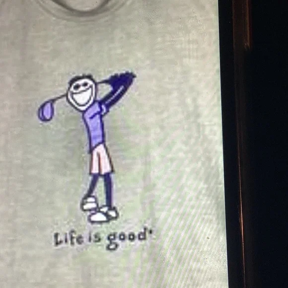 Life Is Good Gray Tee with Blue and Pink Graphic - Picture 1 of 5